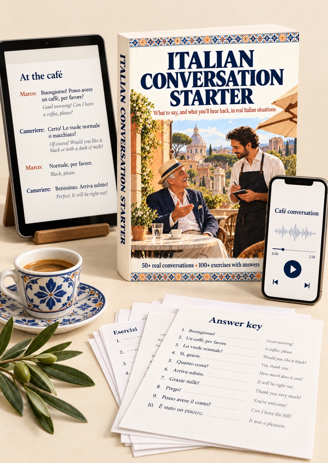 Italian Conversation Starter book with the companion reader, café audio and practice sheets